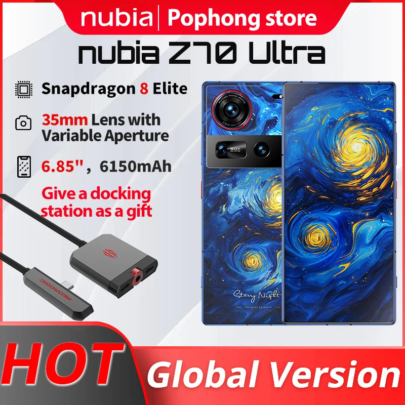 Globálna verzia Nubia Z70 Ultra Snapdragon 8 Elite 6150 mAh s úplnou obrazovkou s pod zobrazením Camera35mm 80W IP68 a 69