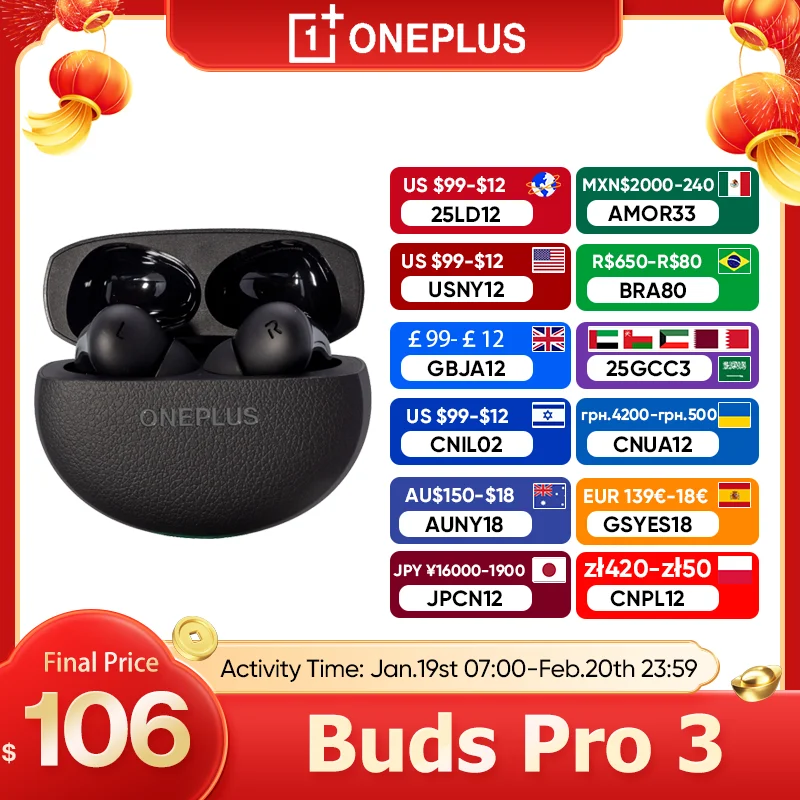 Globálna verzia OnePlus Buds Pro 3 Tws Bluetooth slúchadlá 50dB aktívny hluk, ktorý potláča 43H životnosť batérie Bluetooth 5.4 IP55 AAC SBC