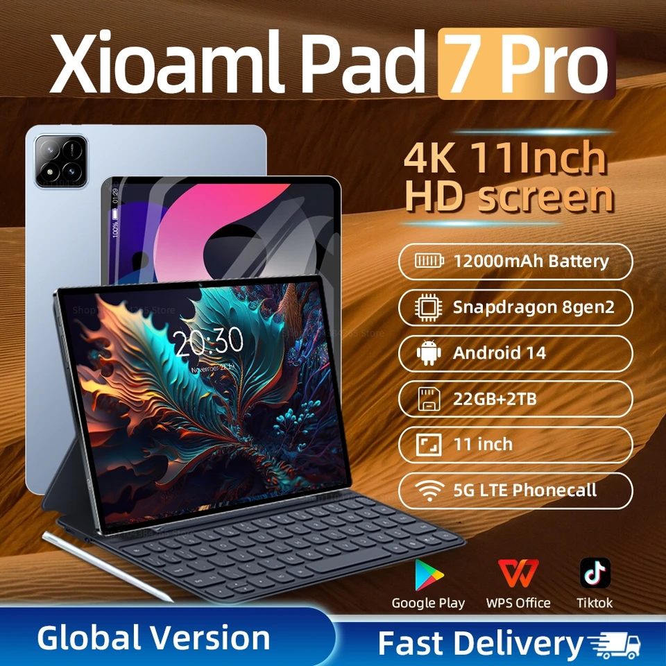 Globálna verzia Originálna PAD 7 Pro Tablet 11inch HD 4K Snapdragon 8gen2 Android 14 22 GB+2TB 5G Dual SIM Bluetooth WiFi GPS MI Tab Tab
