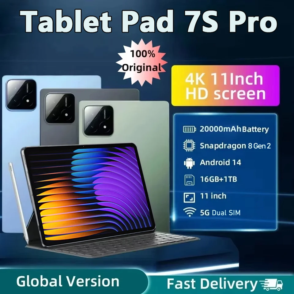 Globálna verzia Originálna verzia Android Pad 7S Pro Tablet HD 4K Android 14 22 GB+1T 20000MAH 5G Dual SIM Bluetooth WiFi GPS Tablet PC