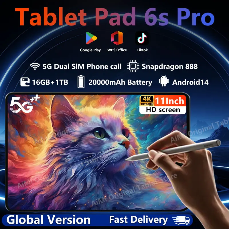 Globálna verzia Originálna verzia Xiao Tablet Pad 6S Pro 11inch Android 14 16 GB+1T 20000MAH 5G Dual SIM Crad Bluetooth WiFi GPS HD 4K Tab