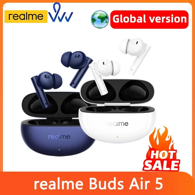 Globálna verzia Realme Buds Air 5 TWS Zarobenie 50 dB aktívne zrušenie hluku 38 hodín životnosť batérie IPX5 True Wireless slúchadlá