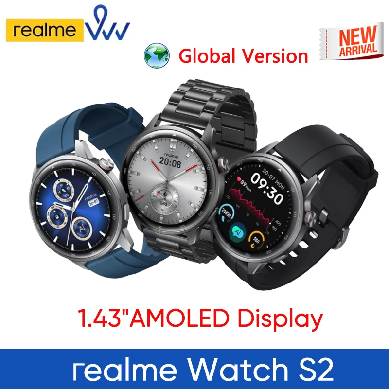 Globálna verzia RealMe Watch S2 Smart Watch 1.43 '' AMOLED DISPITS 20 DNI DNÍK BATTERSKÝCH SUPUER AI MOTOR IP68 Vodotesné smartwatch
