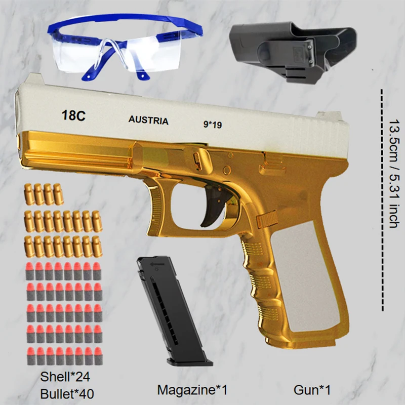 Glock Toy Pistol Soft Bullet Toy Guns M1911 SHELL Ejektovaný penový šípky Blaster Manuál Airsoft Weapon s tlmičom pre deti dospelých