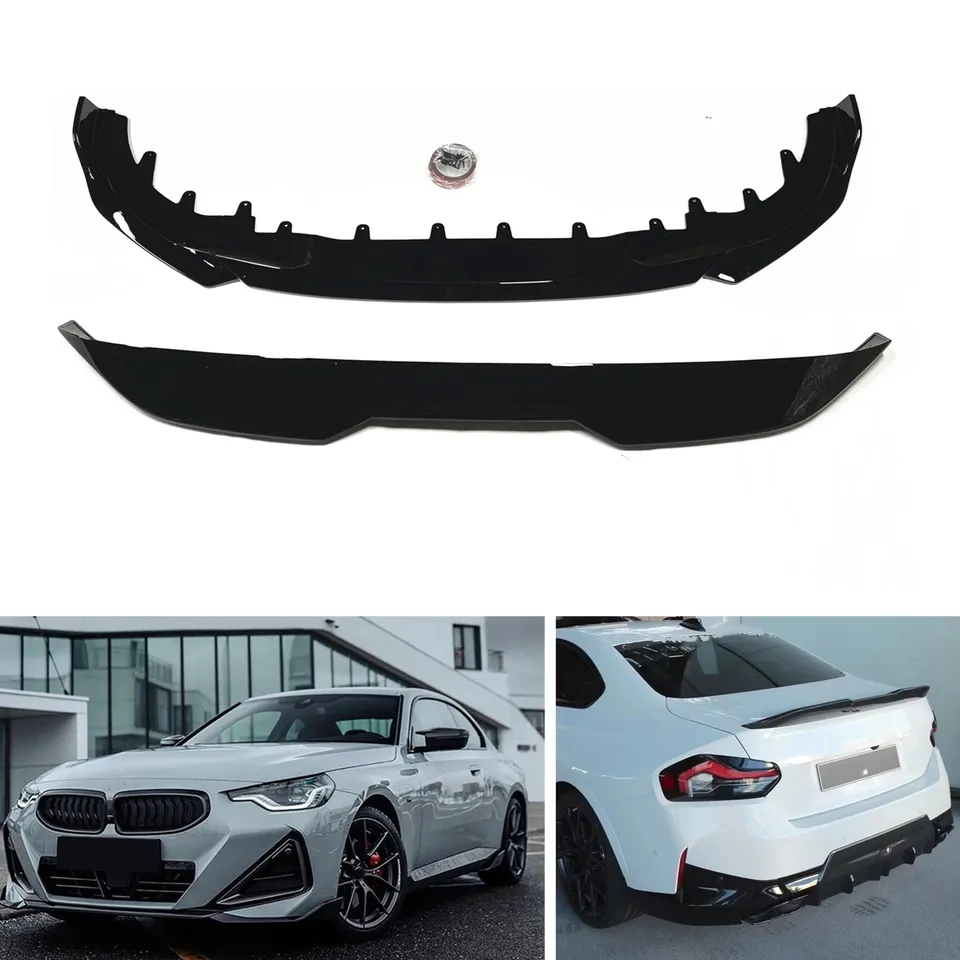 Gloss Black Car Front Bumper Splitter Lip & Zadný kufrový veko Spoiler Wing pre BMW 2 Series G42 Coupe 2022-2024