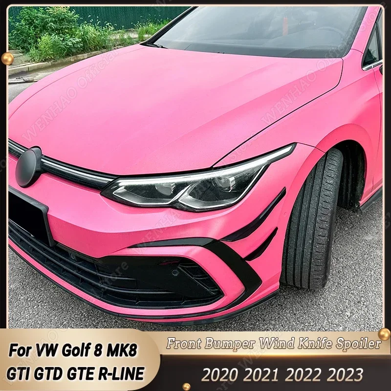Gloss čierny predný nárazník Side Spoiler veterný nôž slepka Splitter Ab pre VW Golf 8 Mk8 GTI GTD GTE R-Line 2020-2023 Body Kit