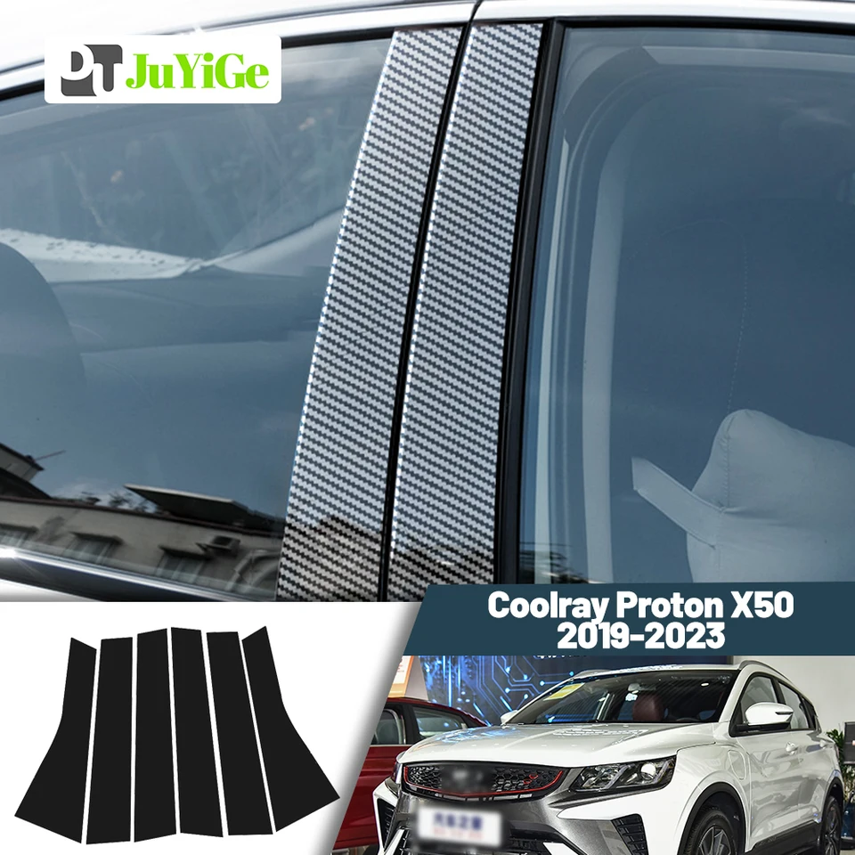 Glosy Black Black Fiber Dvere Deal Dvere BC Pillar stĺpik nálepky pre Geely Coolray Proton X50 2019-2023 2020 2021 2022