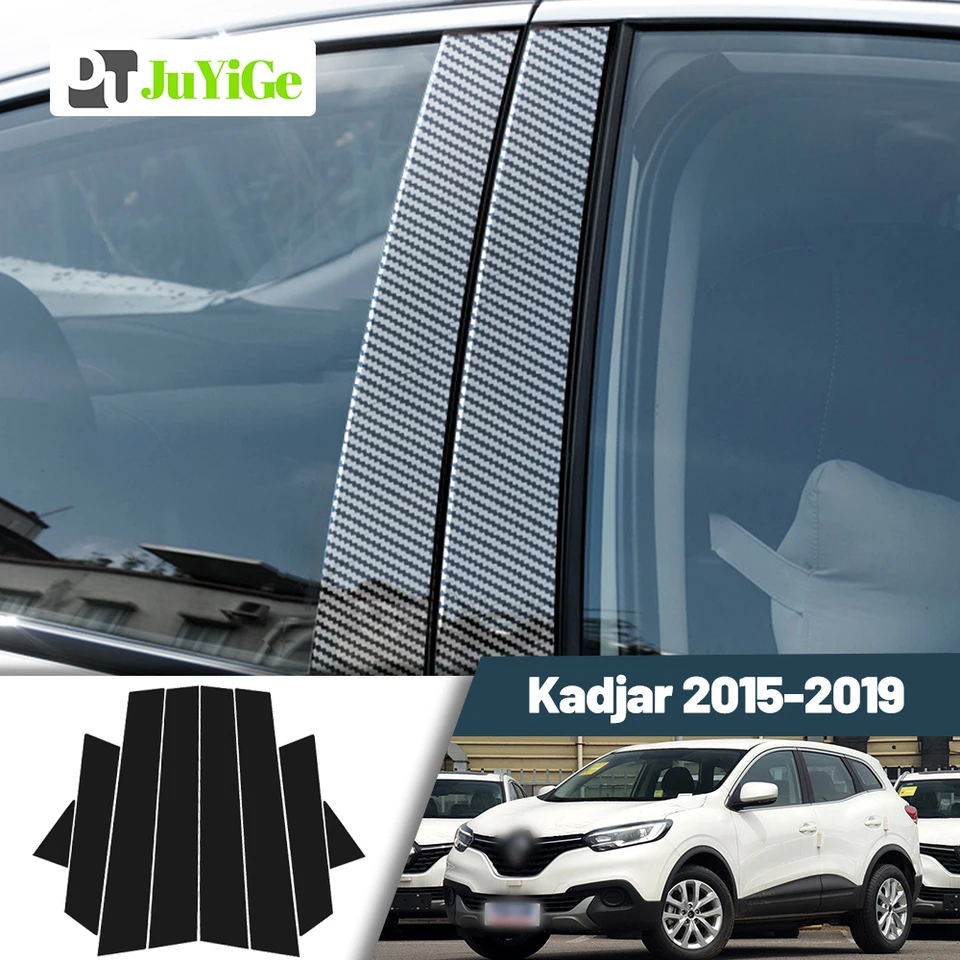 Glosy Black Black Fibre Dvere Deal Dvere BC Pillar Post Cover Sticker pre Renault Kadjar 2015-2019 2016 2017 2018