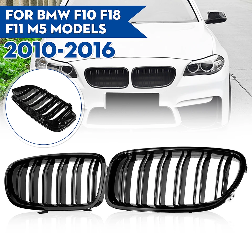 Glosy Black Front Double Slat Grill Grill pre BMW 5 Series F10 F11 F18 2010-2017 Dual Line Racing Grills