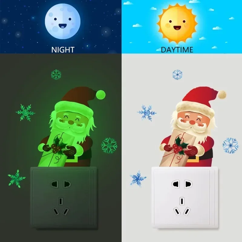 Glow-the-the-the Santa Self-Absesheive Sticker Spálňa obývacia izba Switch Decoration Stickers Wall namontovaná zásuvka výstražná nálepka