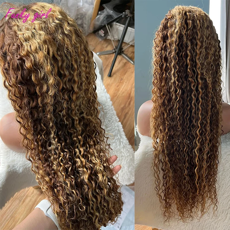 Glueless ombre zvýrazňuje 180% hustotu čipky prednú parochňu Wig Wave Curly 100% skutočné ľudské vlasy vodná vlna čipka predná parochňa 34 palcov