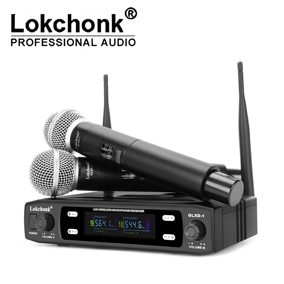 GLXD1 bezdrôtový mikrofónový systém Duálny kanál UHF pevná frekvencia bezdrôtový vreckový vreckový mikrofón pre karaoke party kostol