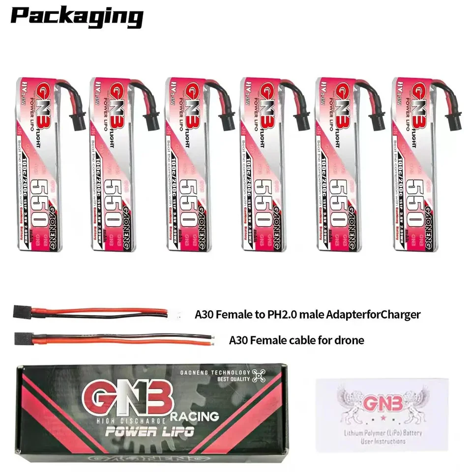 GNB 100C 550 mAh 1s 3,8 V vysoké napätie A30 Plug Emax Mobula7/8 Vnútorné mini model lietadlá Lítium náhradné diely