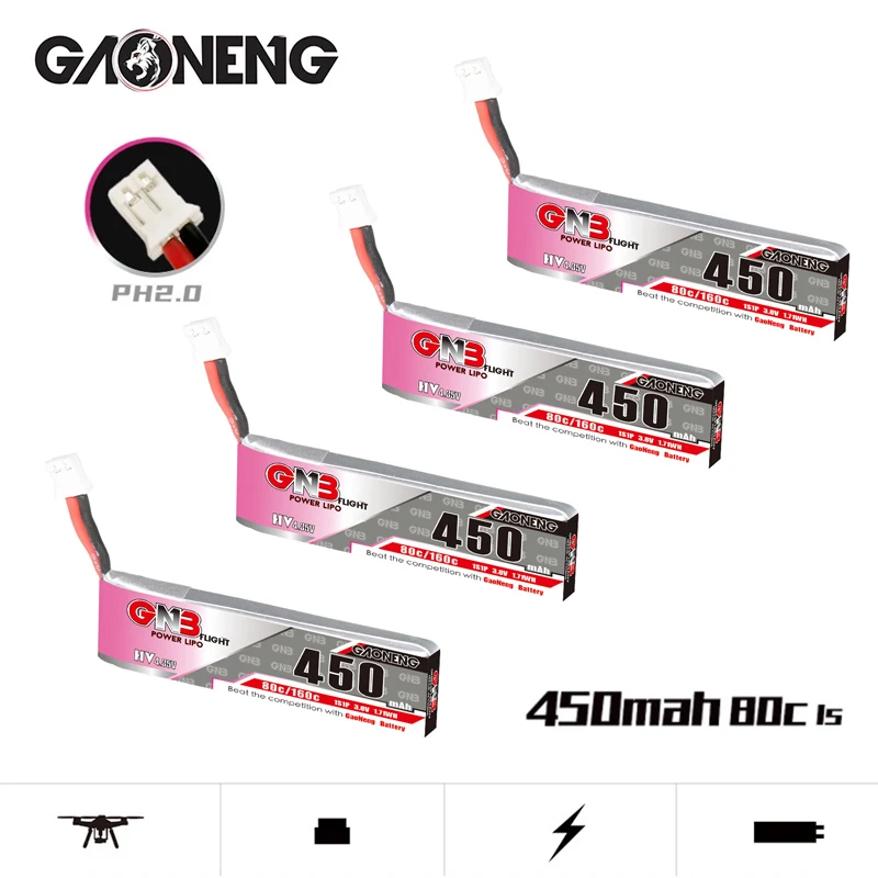 GNB 1S 3,8V 450MAH 80C Max 160C HV 4,35V LiPo batéria pre pretekársky dron FPV M80S Tiny7 beta75s emax tinyhawk Snapper7 náhradné diely
