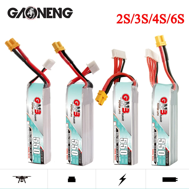GNB 2S 3S 4S 6S 550MAH 90C LiP batérie pre kvadrokoptérové ​​vrtuľníky FPV Drone Parts 7.4V 11.1V 14.8V 22.2 V KAŽDOSTI BATÉRIA