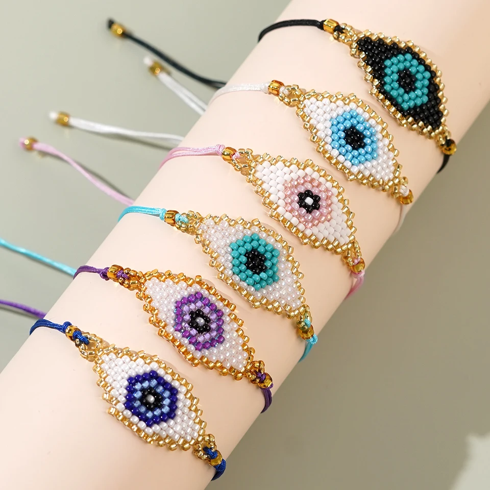 Go2boho leto nové zlé oči Ženský korálkový náramok korálkový ručne tkaný náramok boho letná pláž darček