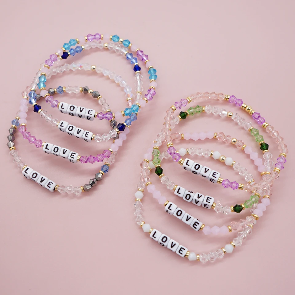 Go2boho romantické krištáľové korálkové náramky Love Custom Letter Letter Patrans Strand Bracelet for Women Romantické valentínske šperky