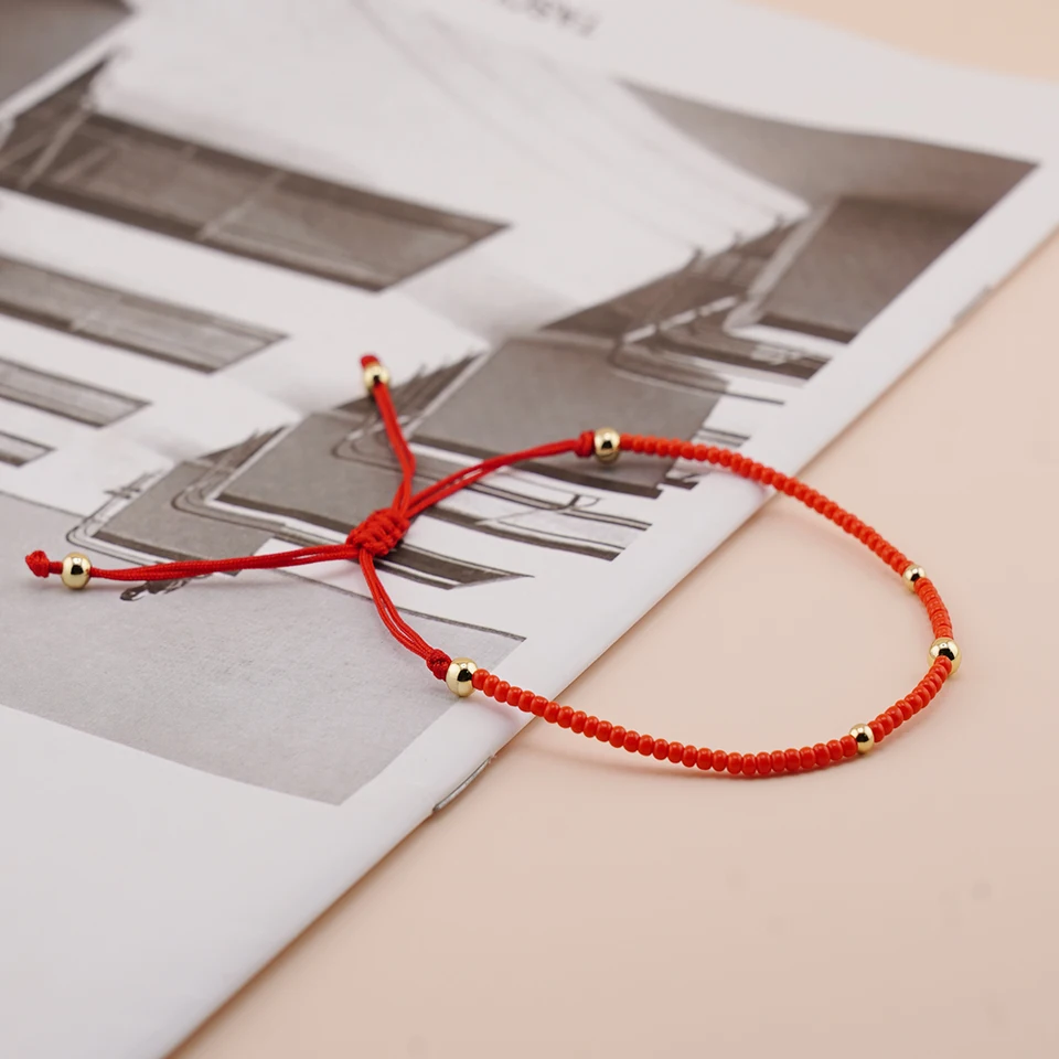 Go2boho červené semeno korálky sáčku Priateľstvo Priateľstvo tenký náramok Lucky darček leto minimalistické šperky