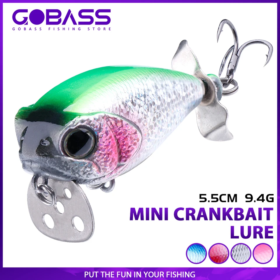 Gobass 55 mm 9,4 g Crankbait Rotujúci fsihing návnady špirálové chvost Swimbait tvrdé návnady pstruh basy Pike Pesca Topwater Wobblers Tackle Tackle