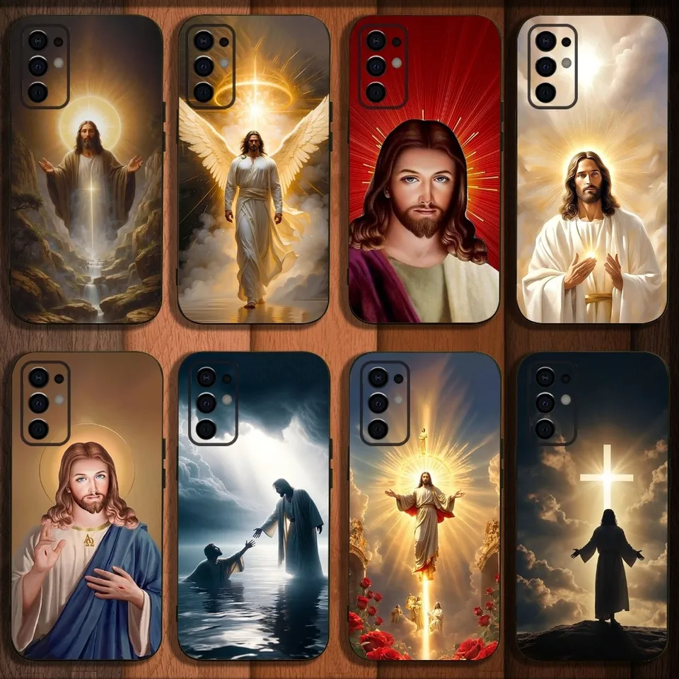 God Jesus Modlite sa za krytie telefónu pre Samsung S24, S21, S22, S23, S30, Ultra, S20, Plus, Fe, Lite, Note, 10,9,5 G čierna mäkká obálka