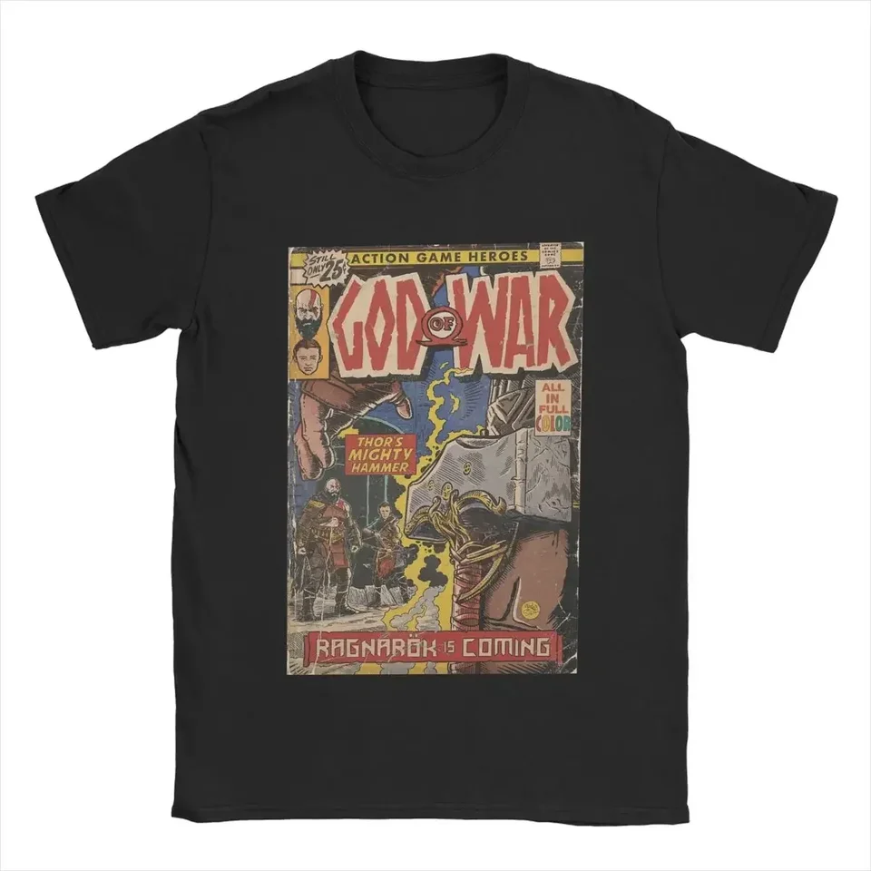 God of War Ragnarok Comic Book Cover Tričká pre mužov Príležitostné čisté bavlnené tričko Crew Krck s krátkym rukávom tričká darčekové oblečenie