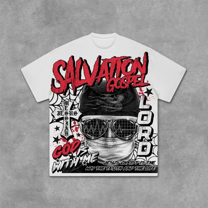 God Spasiteľ starý retro grafický tlač 100% bavlnené tričko Muži Y2K Summer s krátkym rukávom Vintage nadmerne nadmerné tričko Streetwear Dámske vrcholy