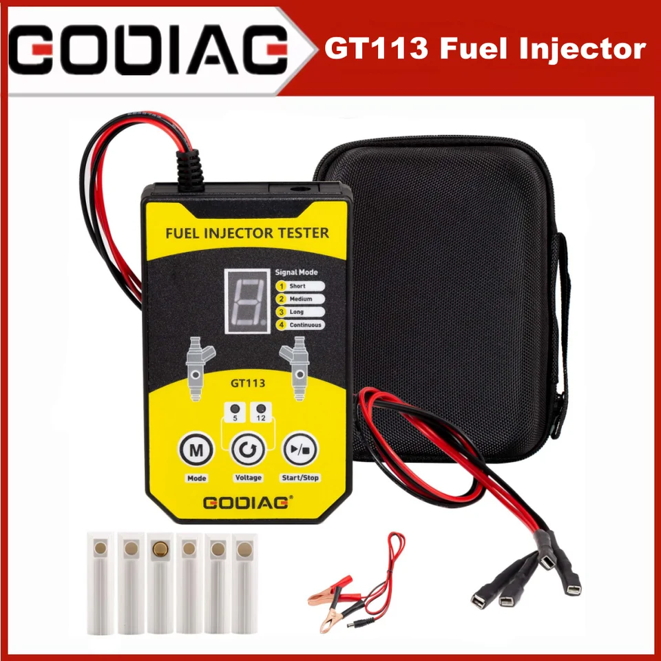 Godiag GT113 Tester injektorov paliva a súprava na čistič vstrekovača paliva so 6 veľkostiami adaptérov 8 pulzných režimov