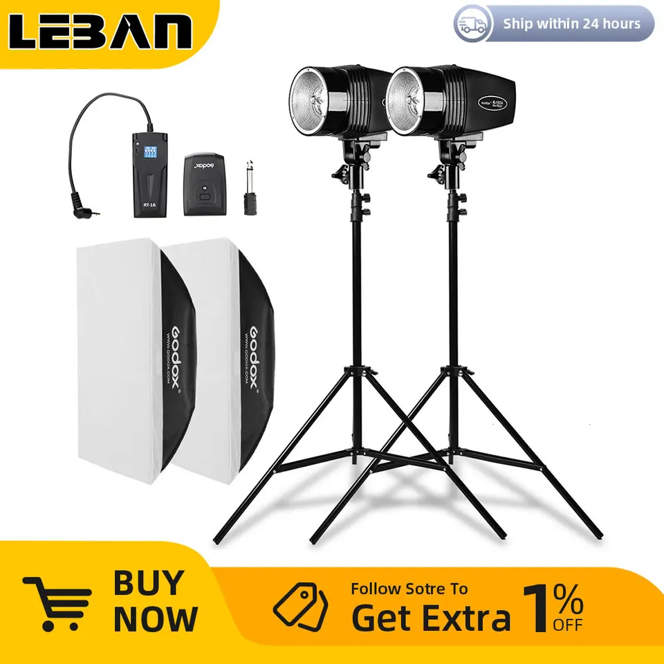 GODOX 360WS 2X K-180A STROBE STATIO STIGE SILD SIL S RT-16 a 2x 50x70cm Softbox a 2x 190 cm svetelný stojan