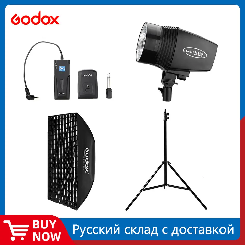 Godox K-150A 150WS Photography Studio Flash Strobe Light + 50 x 70 cm Gird SoftBox + 180 cm Svetelný stojan + RT-16 Trigger Flash Kit