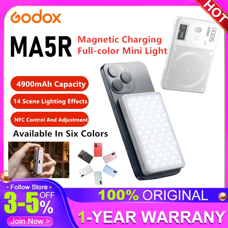 Godox MA5R RGB LED svetlo a energetická banka 1800K-10000K Atmosféra Photography Light Vlastné vreckové reflektor pre selfie volg naživo