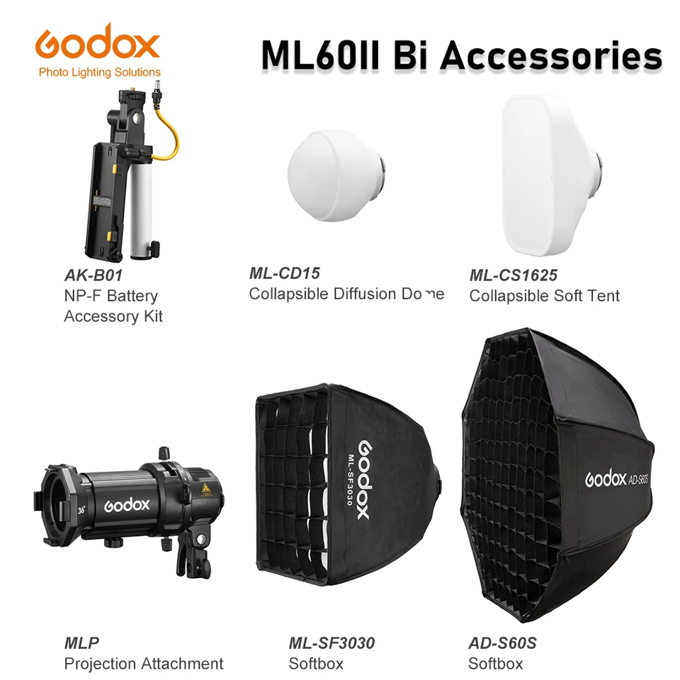 GODOX ML-CD15 Difúzna kupola ML-CS1625 Soft Stan ML-SF3030 AD-S60S Softbox AK-B01 MLP Spotlight Mount pre ML60II BI príslušenstvo