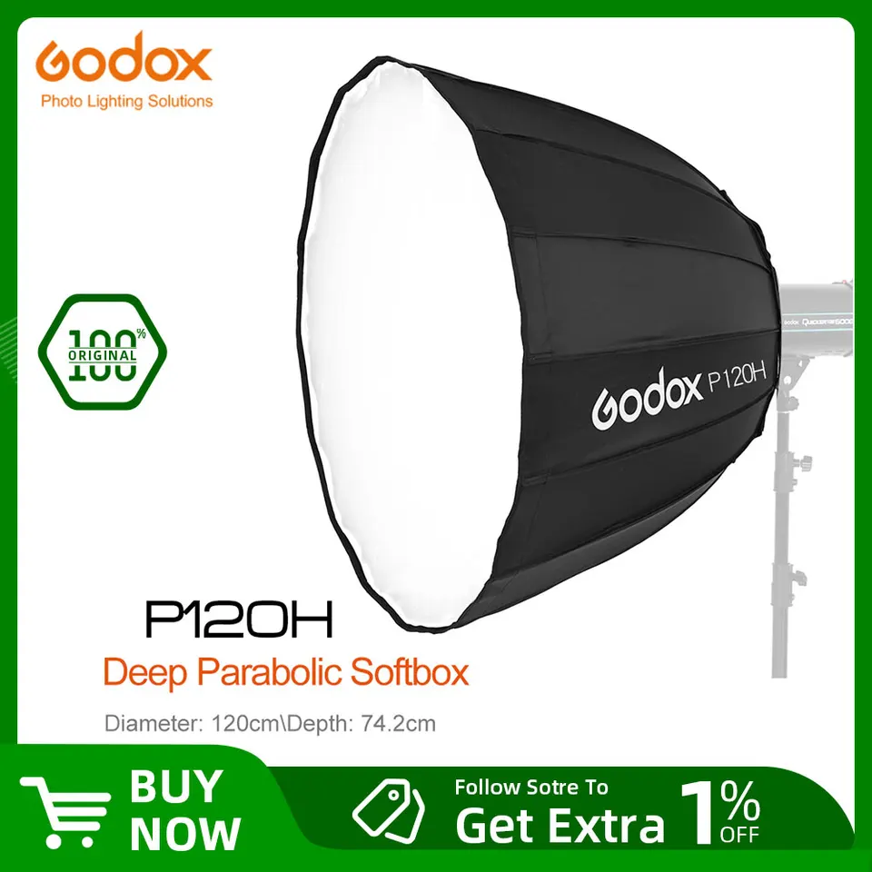 GODOX P120H 120 cm hlboký parabolický bowens Mount Softbox pre štúdio Flash Reflector Profestor Studio Softbox
