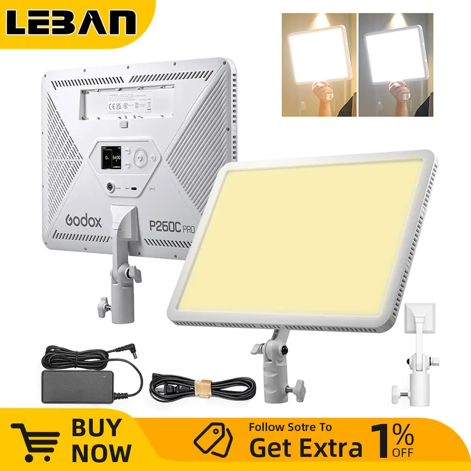 GODOX P260C PRO 2800-6500K BIO-COLOR LED LEF LED PANEL DUMMABLE Studio Video Light Lamp Panel pre produkciu videa a vlogovanie