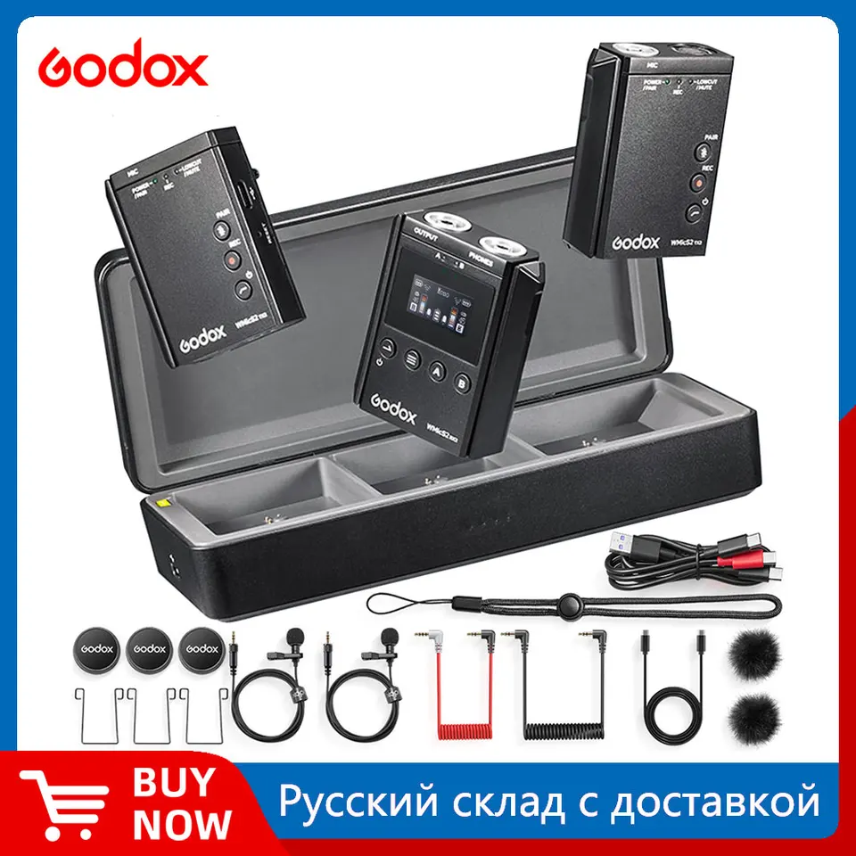 Godox WMICS2 UHF Compakt Wireless Microfone System Professional Lavalier Mic For Vlog Video DSLR Interview
