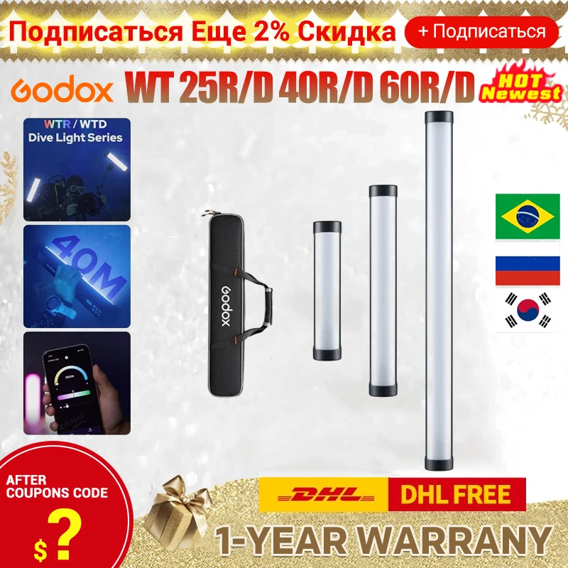 GODOX WT25R WT25D WT40R WT40D WT60R WT60D DIVE LIGHT UNDERAL LED VIDEO VIDEOPLE VODNOHO DEVERNÉHO RELIGHT RGB TUBE LIGHT na potápanie
