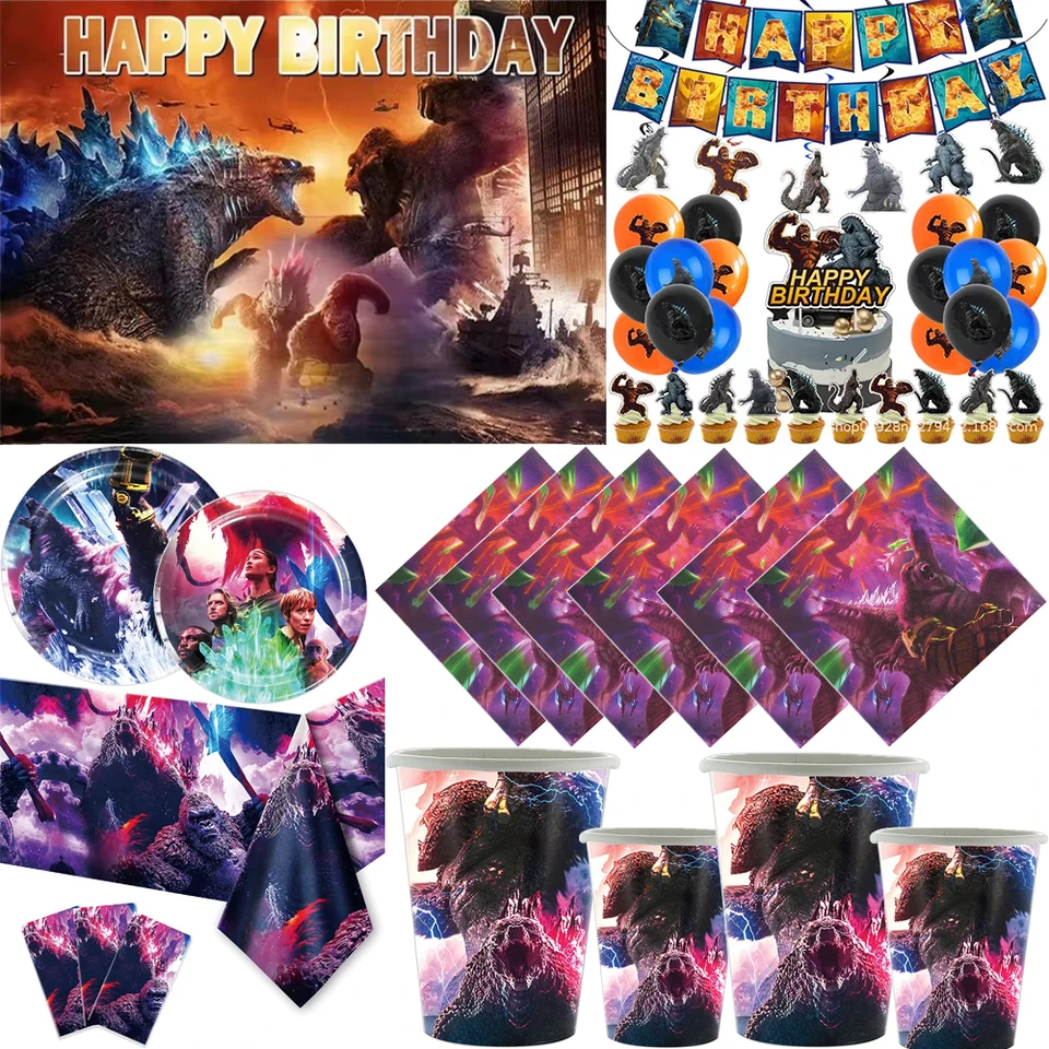 Godzillaed Monster King téma narodeninová oslava dekorácie Dopleď Sada pozadia Banner Balóny pre bábätko Darčeky pre deti