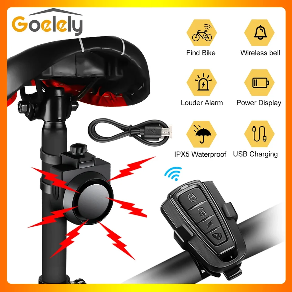 Goely nový alarm na bicykli bezdrôtové bezdrôtové nabíjateľné alarm pre motocykel E-Bike Motorcycle Secootter Secootter Volume Citicituble Nastaviteľné