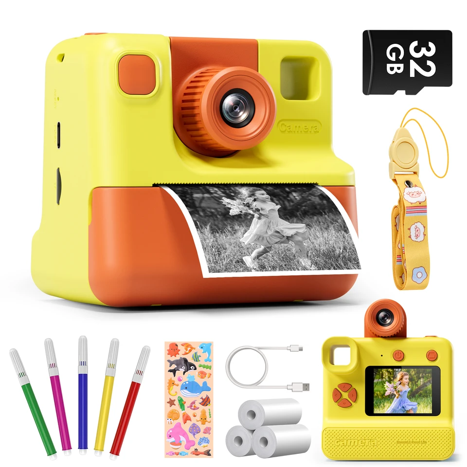 GoFunly Kids Digital Camera Hračka 1080p HD Instant Print Fotoaparát s 3 Rolls Tlačným papierom a 32 GB Card Darček na 6-12 rokov