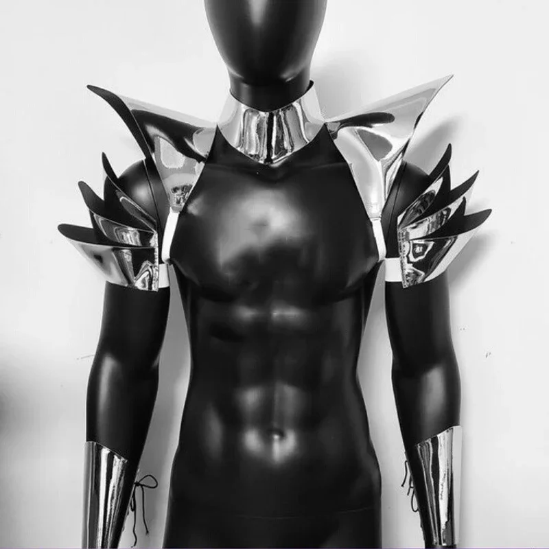 Gogo Dancer Costume Strieborné rameno Armor nočné klub DJ DS Rave Outfit Dospelý mužský pódium kostým Party Karneval