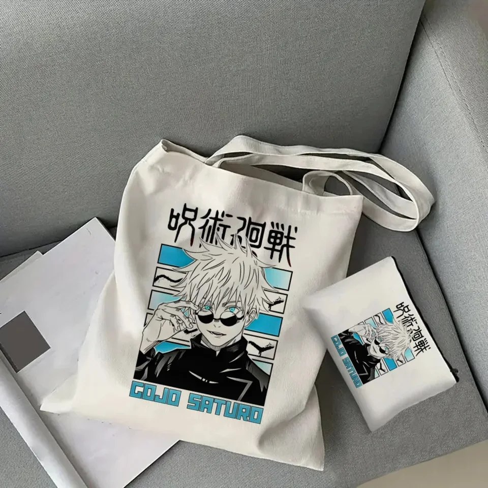 Gojo satoru jujutsu kaisen otaku 2 ks pytlové tašky sada veľkú kapacitu tašku na rameno opakovane použiteľnú nákupnú tašku s mincou kabelkou
