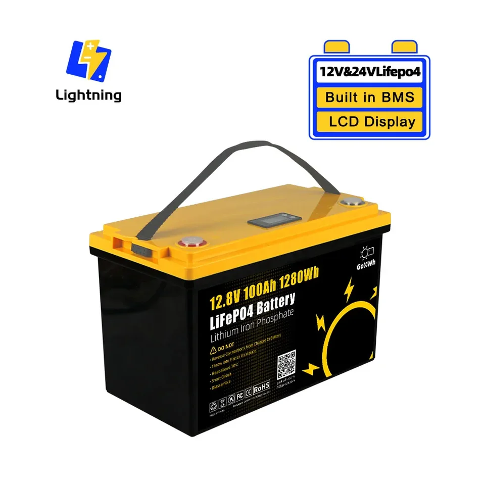 Gokwh USA Doprava zdarma 12V 24V 100AH ​​200AH 200 ALIFOPO4 BYD 12,8V 25,6 V LITHIUM FOFOSFATE BMS KAMPING RV Solárna úložná batéria