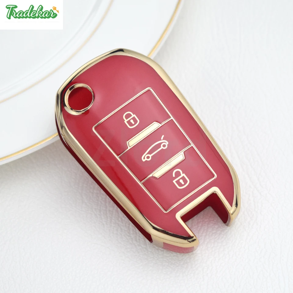 Gold Edge TPU Flip Skladacie kľúče puzdro pre Peugeot 208 2008 301 308 3008 508 408 Ochranné puzdro pre Citroen C3 C4 Berlingo