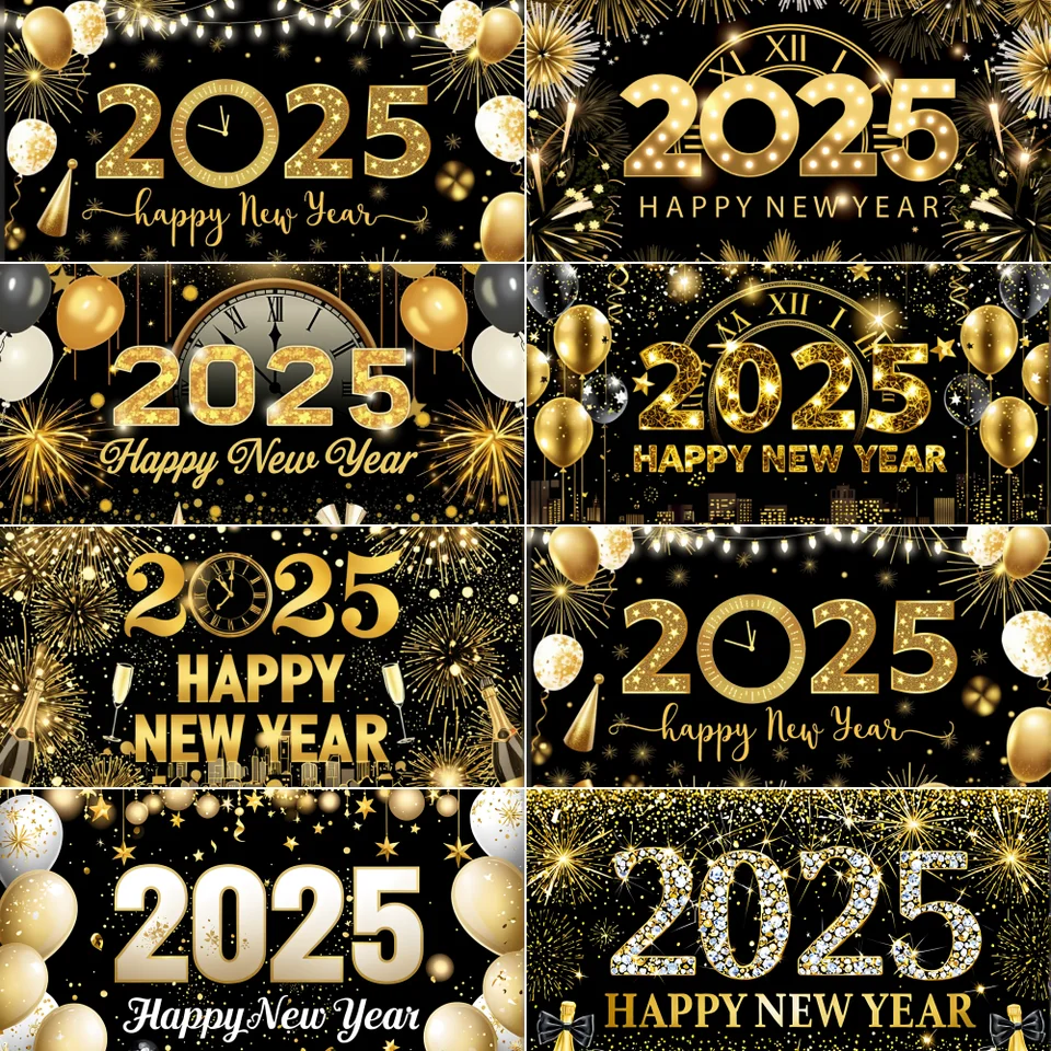 Golden 2025 Šťastný nový rok pozadie banner téma Party Photography Pozadie rodinné dekorácie Photo pozadia