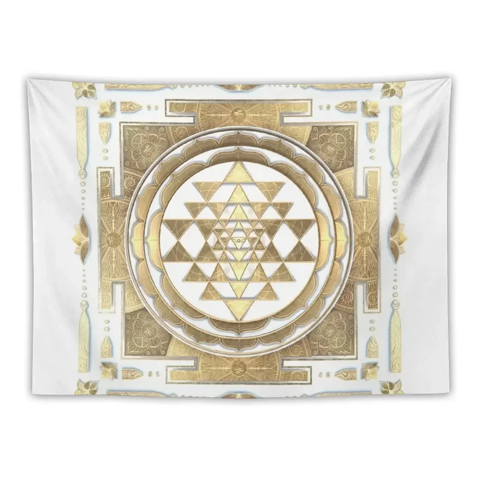 Golden Sri Yantra (biele pozadie) Tapestry Dekorácie stena Zdobenie estetického gobelínu