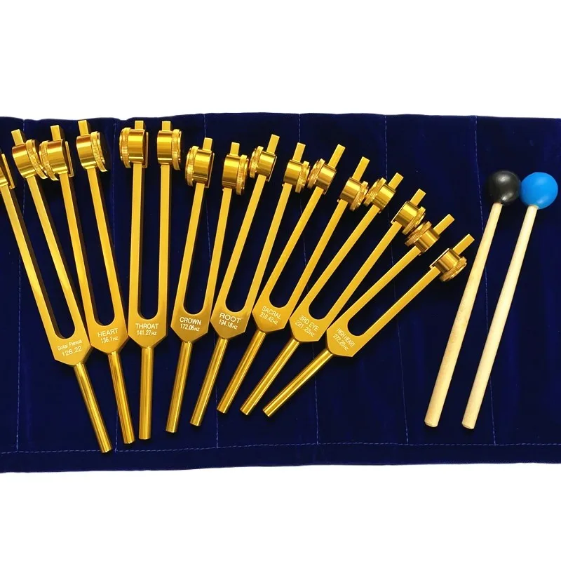 Golden Tunning Fork Set 8 Chakras Yoga zvukové uzdravenie Tunning Fork Set Cameroon Medical Diapason Percusion Hudobné nástroje