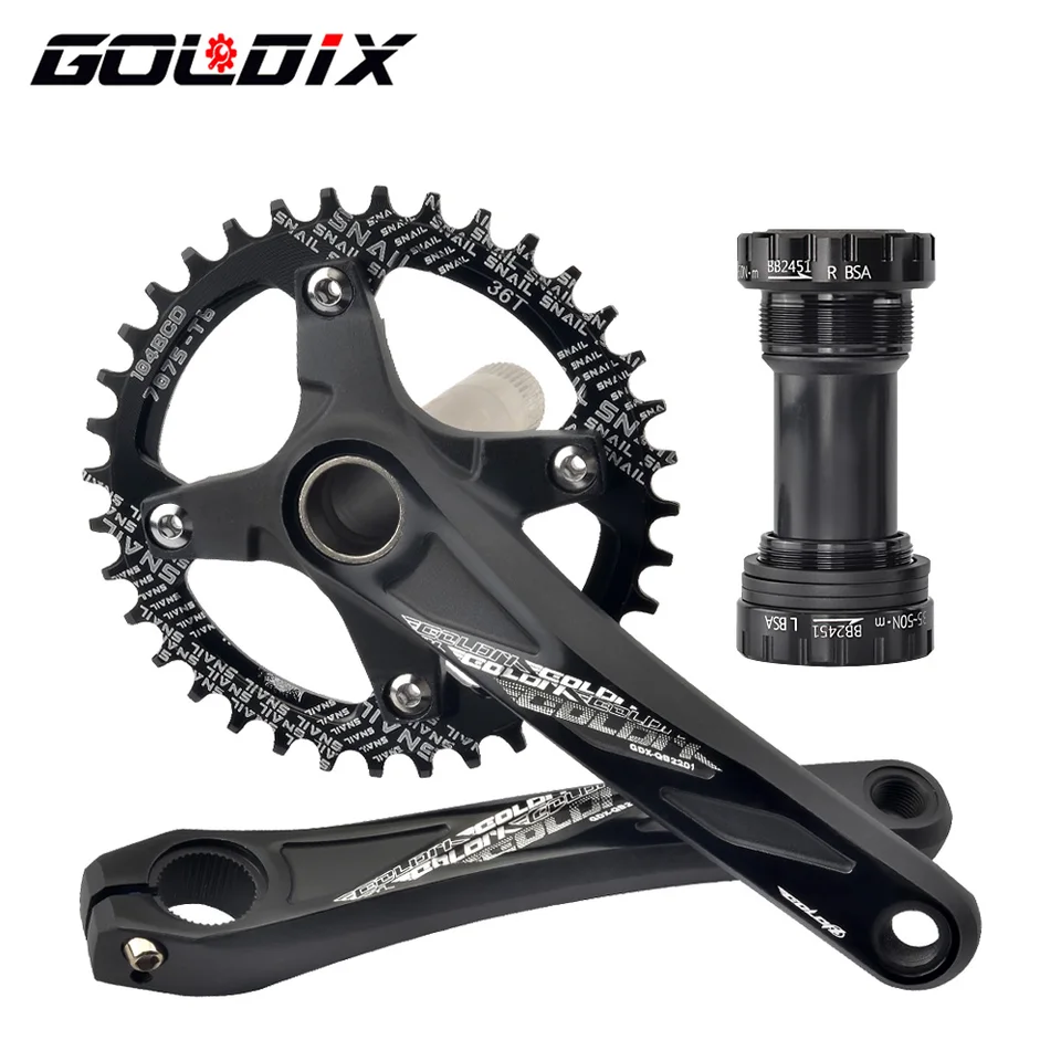Goldix 104bcd široký a úzky zubný bicykel kľuky 170/175 mm kľuka okrúhly/oválny reťazový krúžok 32T/34T/36T/38T Crankset Bicycle Crankset
