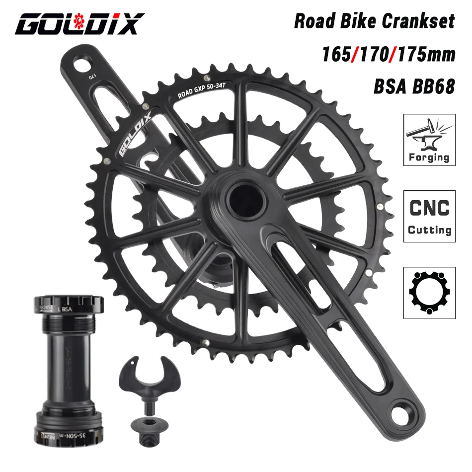 Goldix UltraLight Road Crankset Crankset Double Raining 50-34T/52-36T/53-39T 165/170/175 mm dĺžka Všetky CNC Cutting Bicycle Crank