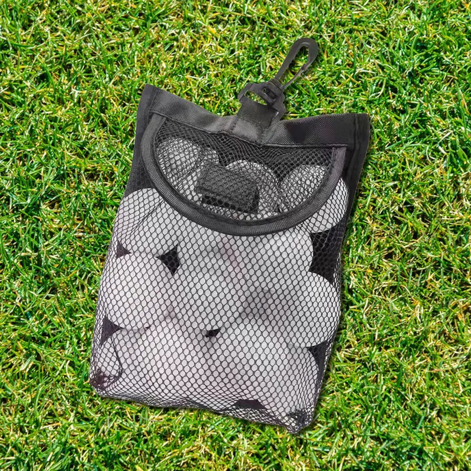 Golf Ball Bag, čierna nylonová sieťová taška, ľahká váha, ktorá podrží 18 golfových loptičiek, vrecko na golfový loptičku, trvanlivé