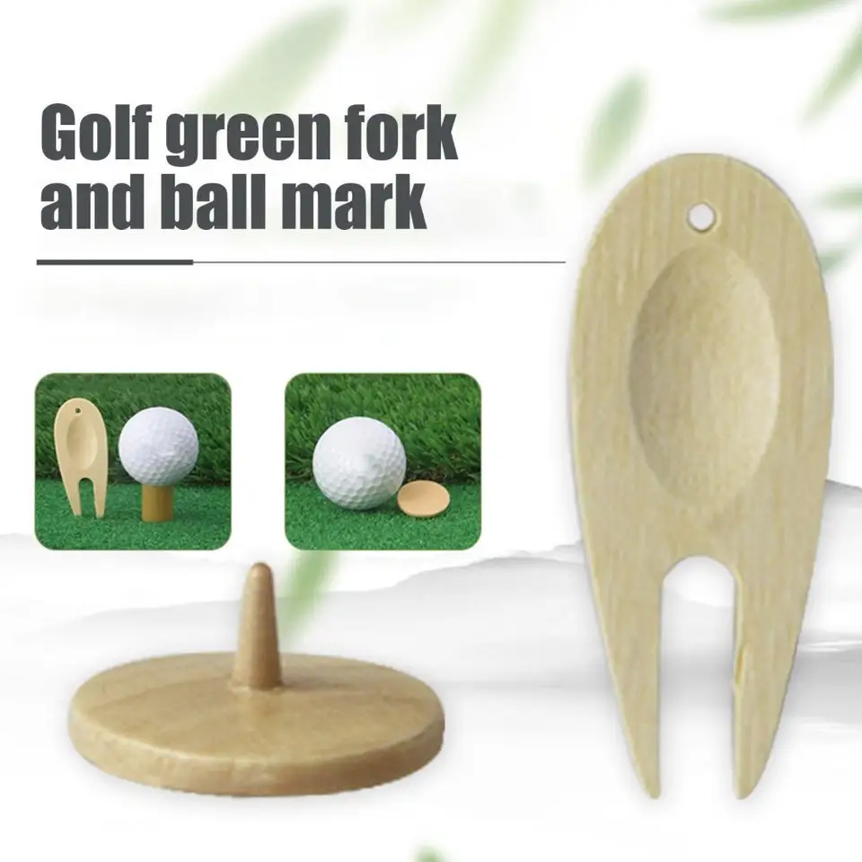 Golf Divot Tool Green Bambus Fork Golf Golf Golf Ball Marker Golf Divot Fixer Tool Wood Golf Doplnky pre mužov