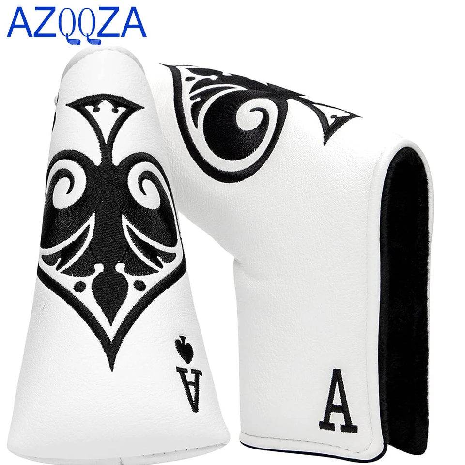 Golf Poker Ace White Mallet Putter Cover Headcover Magnetic Blade Putter Cover Club Protector, syntetický kožený putter Headcover